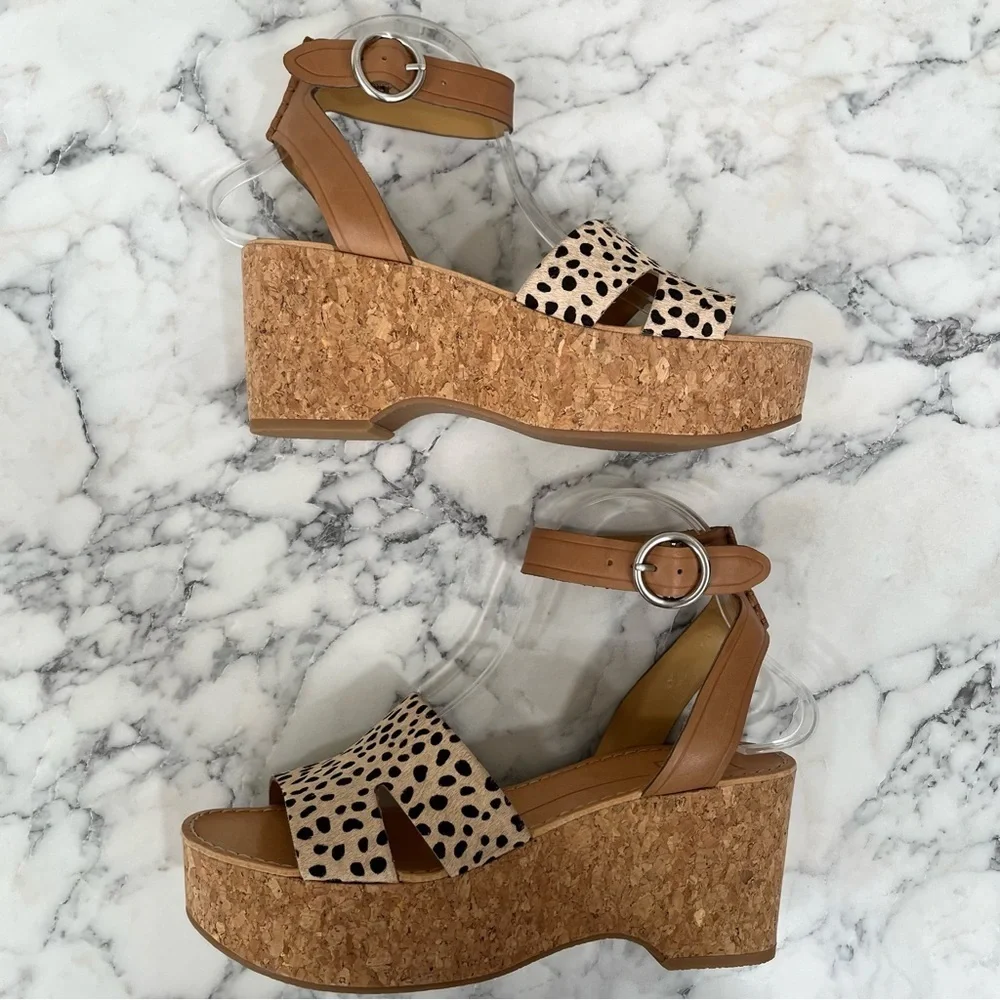 Dolce Vita Linda leather calf hair cork platform wedge sandals size 9
